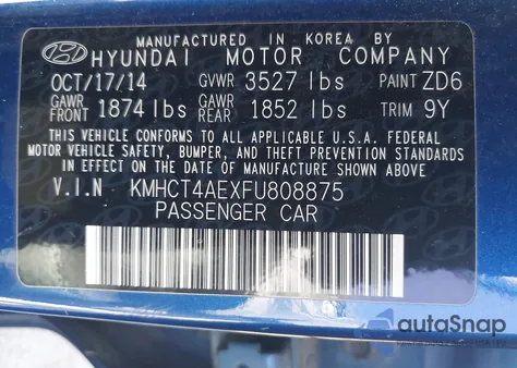 2015 Hyundai Accent Gls из США, поврежденный, VIN KMHCT4AEXFU808875